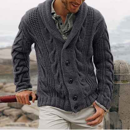 Clément - Cardigan homme en grosse maille torsadée épais et chaud à col châle