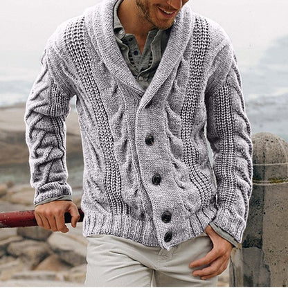 Clément - Cardigan homme en grosse maille torsadée épais et chaud à col châle