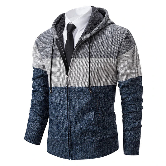 Clément - Sweat à capuche homme zippé doublé et chaud en maille épaisse