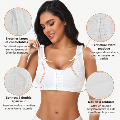 Claire - Soutien-gorge femme confortable sans armatures à fermeture devant au quotidien