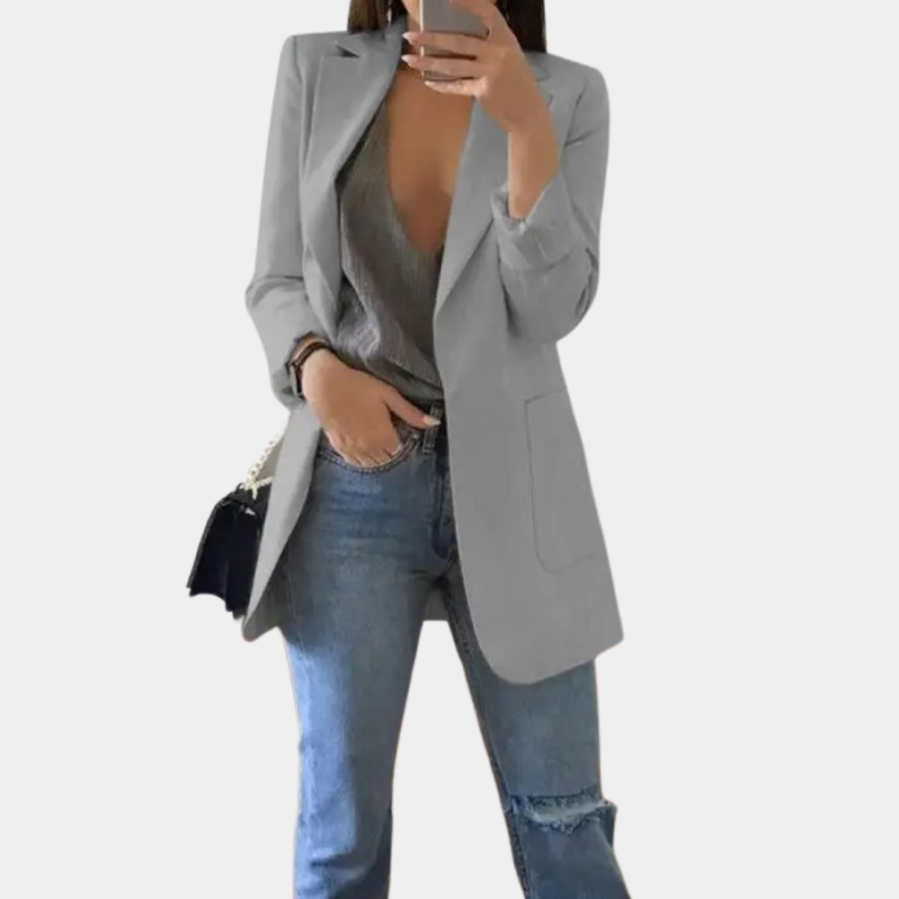 Clara - Blazer Femme Élégant Coupe Longue pour l'Automne