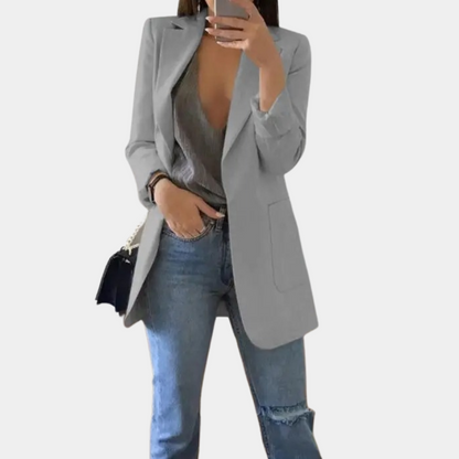 Clara - Blazer Femme Élégant Coupe Longue pour l'Automne