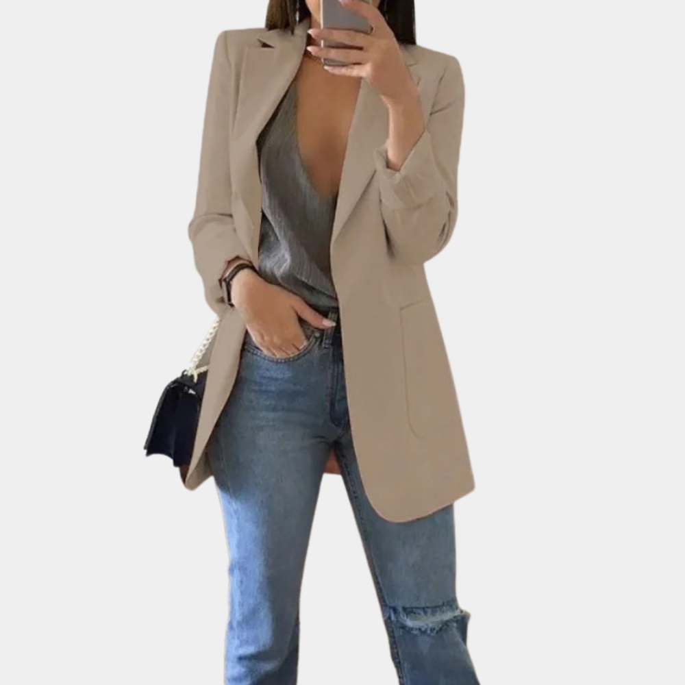 Clara - Blazer Femme Élégant Coupe Longue pour l'Automne