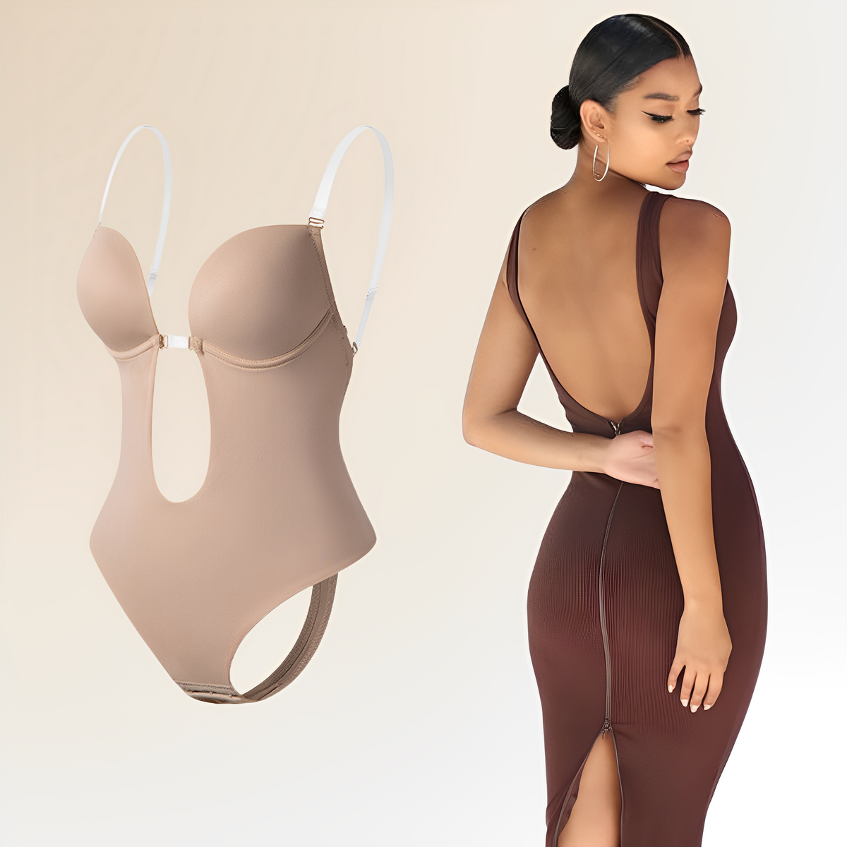 Clara - Body soutien-gorge femme dos nu à décolleté plongeant et maintien invisible