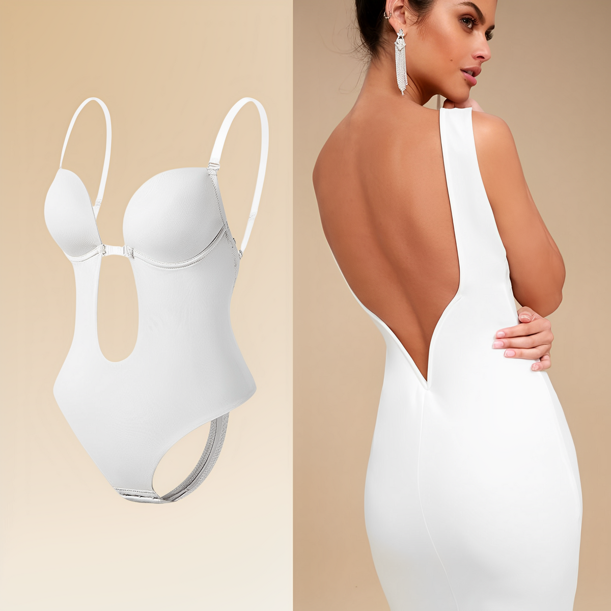 Clara - Body soutien-gorge femme dos nu à décolleté plongeant et maintien invisible