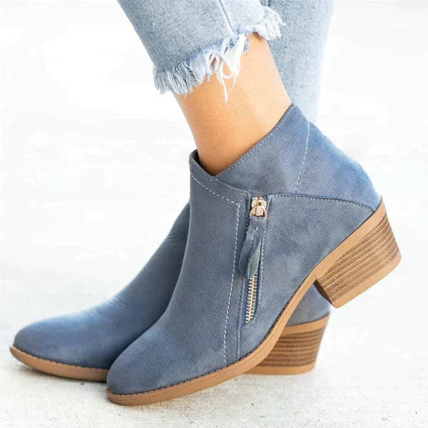 Clara - Bottines Femme à Talon Carré avec Fermeture Zippée et Style Casual