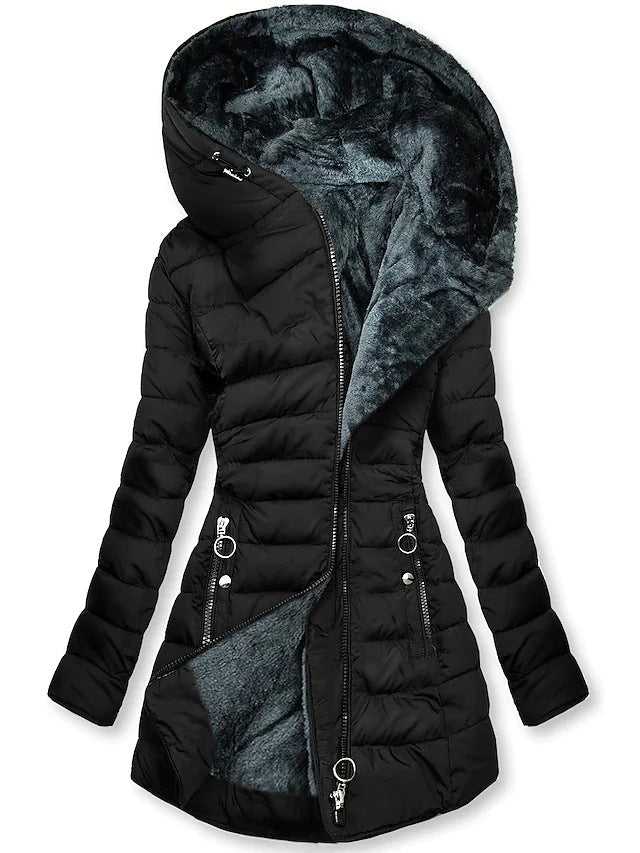 Clara - Doudoune Femme Hiver Longue Cintrée avec Capuche et Poches Zippées