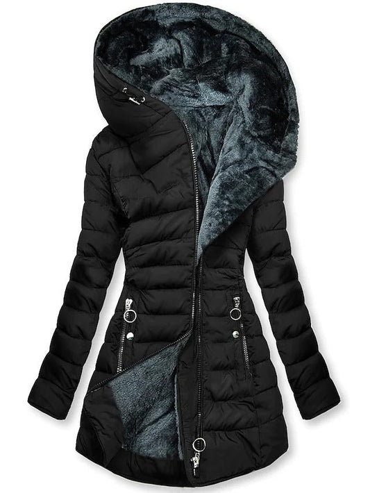 Clara - Doudoune Femme Hiver Longue Cintrée avec Capuche et Poches Zippées