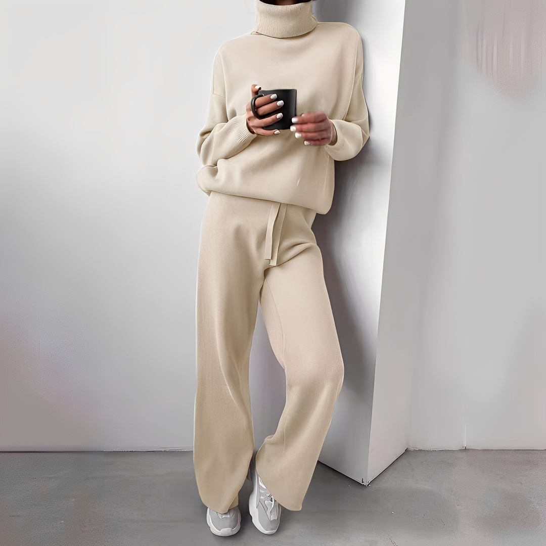 Clara - Ensemble femme 2 pièces en maille avec col roulé et confortable