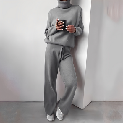 Clara - Ensemble femme 2 pièces en maille avec col roulé et confortable