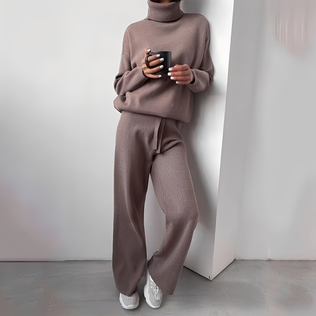 Clara - Ensemble femme 2 pièces en maille avec col roulé et confortable