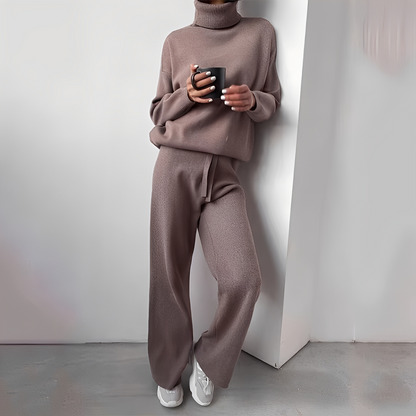 Clara - Ensemble femme 2 pièces en maille avec col roulé et confortable