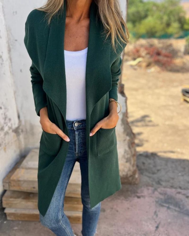 Clara - Gilet Femme Automne Long avec Manches Longues et Col Ouvert