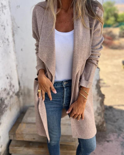 Clara - Gilet Femme Automne Long avec Manches Longues et Col Ouvert