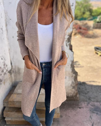 Clara - Gilet Femme Automne Long avec Manches Longues et Col Ouvert