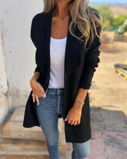 Clara - Gilet Femme Automne Long avec Manches Longues et Col Ouvert