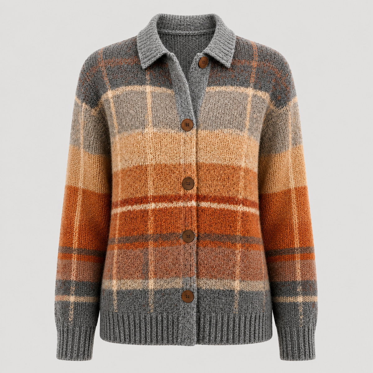 Clara - Gilet Femme Automne en Maille Boutonné avec Col Chemise et Poches