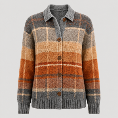 Clara - Gilet Femme Automne en Maille Boutonné avec Col Chemise et Poches