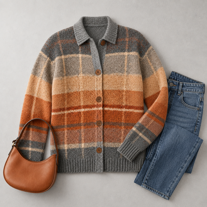 Clara - Gilet Femme Automne en Maille Boutonné avec Col Chemise et Poches