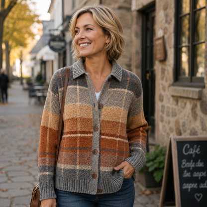 Clara - Gilet Femme Automne en Maille Boutonné avec Col Chemise et Poches