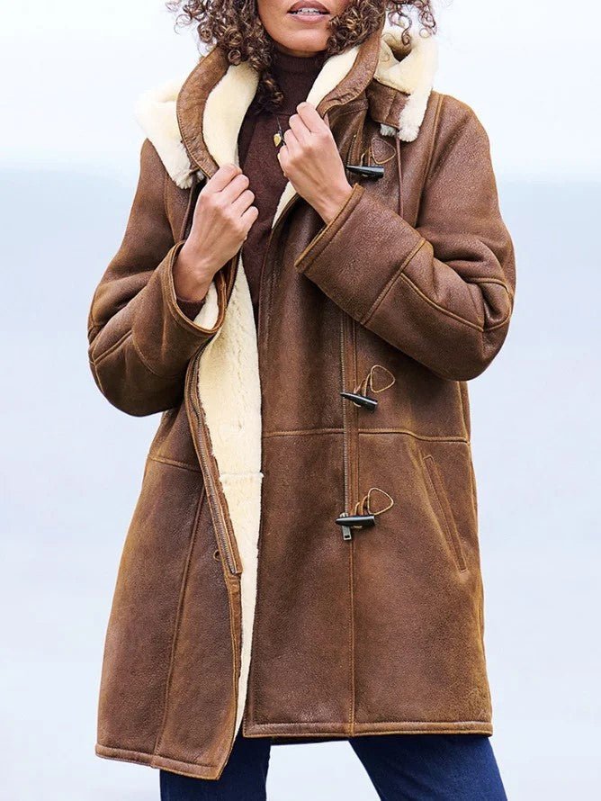 Clara - Manteau femme hiver long doublé et chaud à capuche et coupe ample