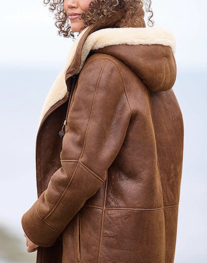 Clara - Manteau femme hiver long doublé et chaud à capuche et coupe ample