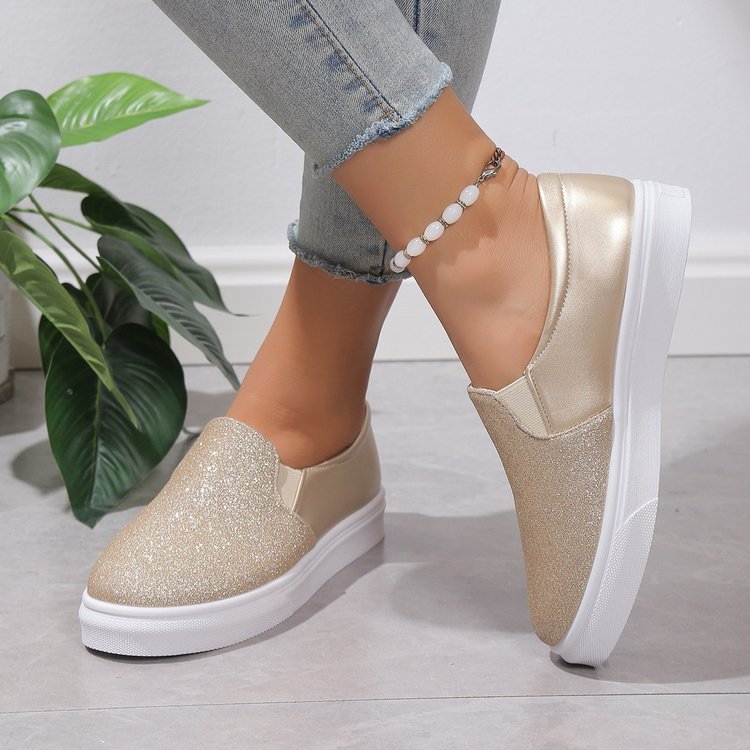 Clara - Mocassins femme à paillettes avec semelle plateforme et bout rond