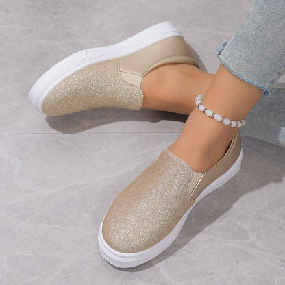Clara - Mocassins femme à paillettes avec semelle plateforme et bout rond
