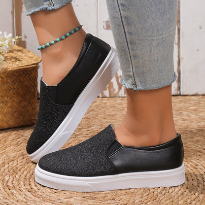 Clara - Mocassins femme à paillettes avec semelle plateforme et bout rond