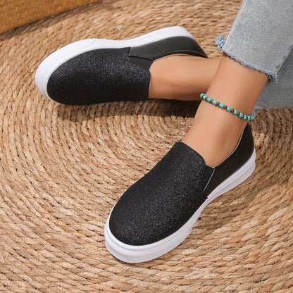 Clara - Mocassins femme à paillettes avec semelle plateforme et bout rond