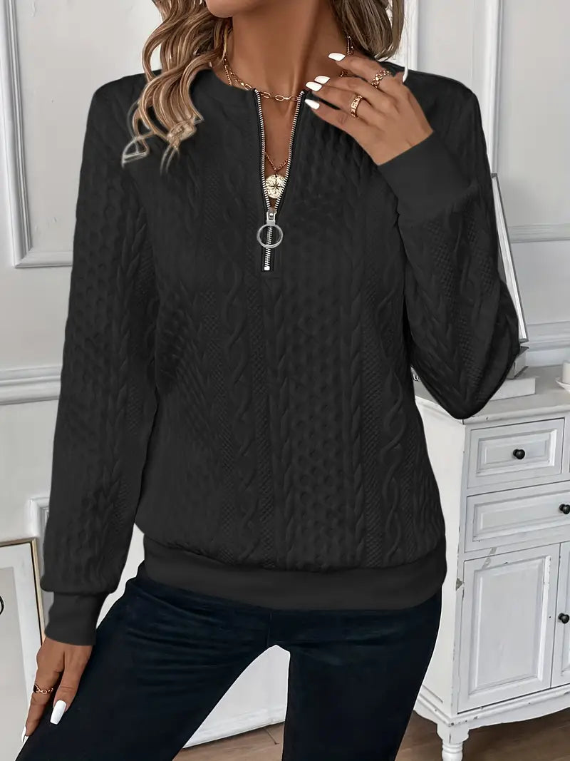 Clara - Pull Femme Confortable à Col Zippé et Maille Torsadée