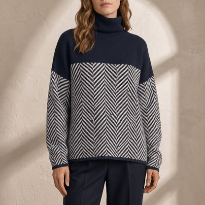 Clara - Pull femme col roulé oversize en maille à chevrons chaud et doux