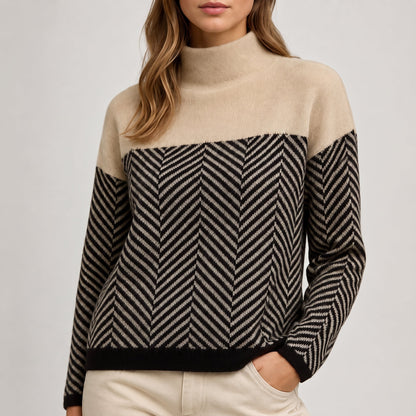Clara - Pull femme col roulé oversize en maille à chevrons chaud et doux