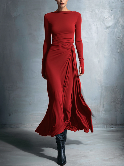 Clara - Robe Maxi Femme avec Manches Longues et Détail Drapé à la Taille
