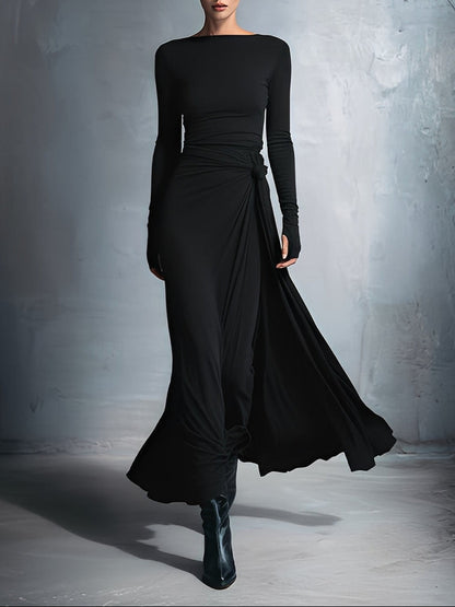 Clara - Robe Maxi Femme avec Manches Longues et Détail Drapé à la Taille