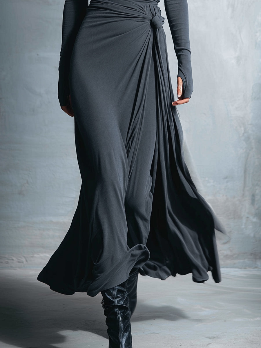 Clara - Robe Maxi Femme avec Manches Longues et Détail Drapé à la Taille