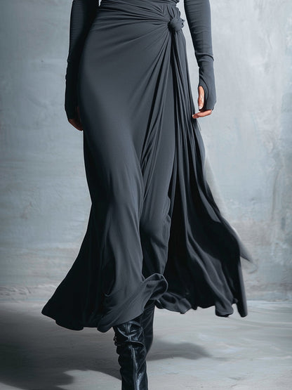 Clara - Robe Maxi Femme avec Manches Longues et Détail Drapé à la Taille