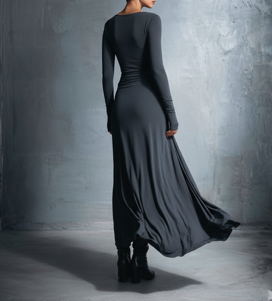 Clara - Robe Maxi Femme avec Manches Longues et Détail Drapé à la Taille