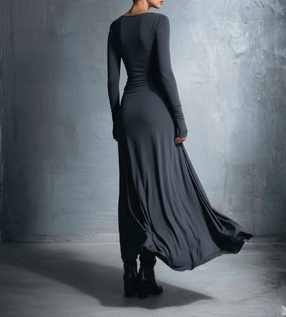 Clara - Robe Maxi Femme avec Manches Longues et Détail Drapé à la Taille
