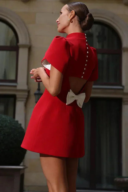 Clara - Robe de cocktail femme courte élégante à manches bouffantes et évasée