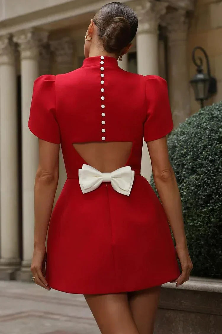 Clara - Robe de cocktail femme courte élégante à manches bouffantes et évasée