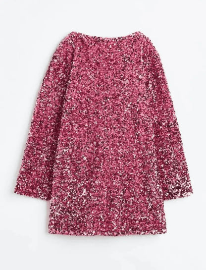 Clara - Robe de soirée femme courte à paillettes oversize avec col rond
