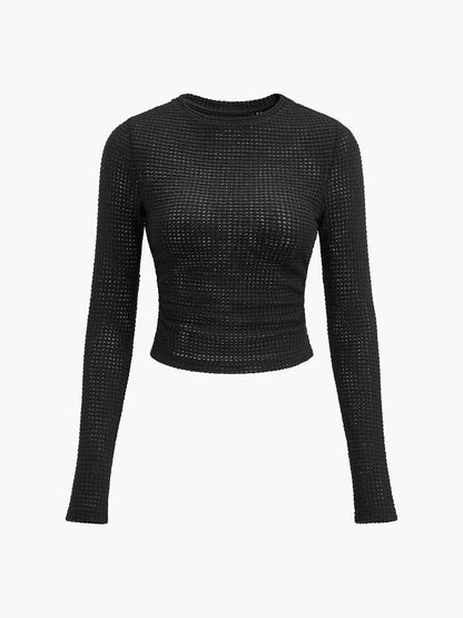 Clara - Top Femme en Maille à Manches Longues et Col Rond Ajusté