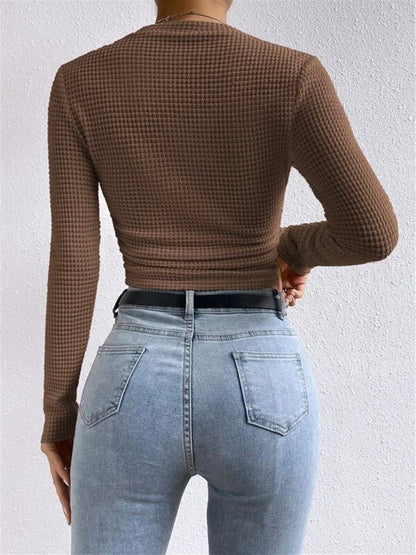 Clara - Top Femme en Maille à Manches Longues et Col Rond Ajusté