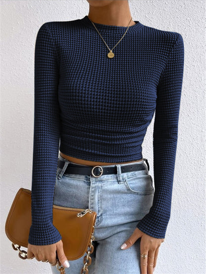 Clara - Top Femme en Maille à Manches Longues et Col Rond Ajusté