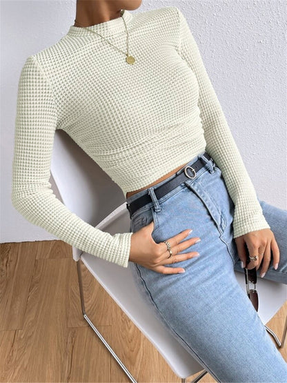 Clara - Top Femme en Maille à Manches Longues et Col Rond Ajusté