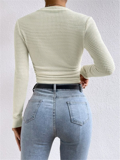 Clara - Top Femme en Maille à Manches Longues et Col Rond Ajusté