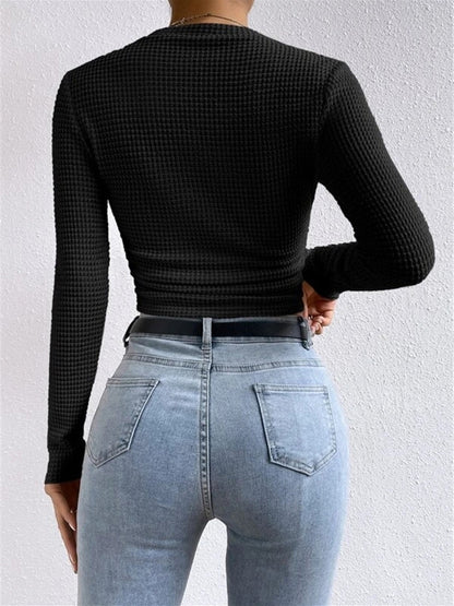 Clara - Top Femme en Maille à Manches Longues et Col Rond Ajusté