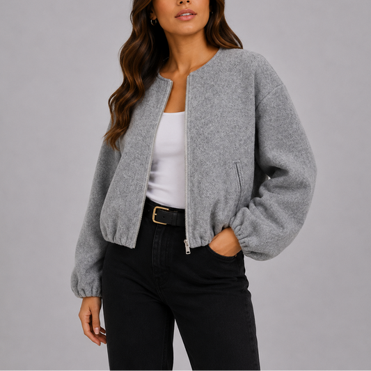 Clara - Veste Femme Automne Bomber Cropped avec Manches Ballon et Zip