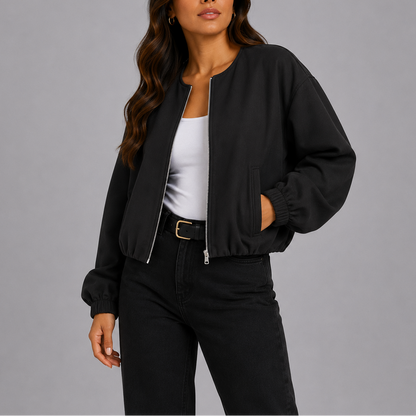 Clara - Veste Femme Automne Bomber Cropped avec Manches Ballon et Zip